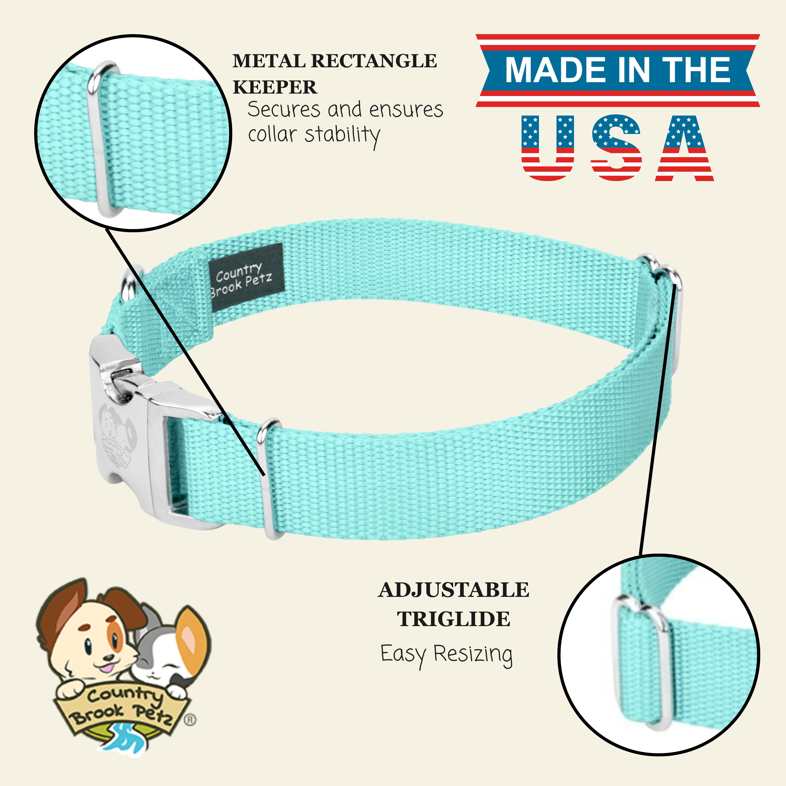 Country Brook Petz® Premium Nylon Dog Collar with Metal Buckle for Small Medium Large Breeds (Extra Large, 1 Inch, Light Cyan)