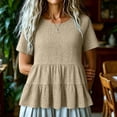thumbnail image 2 of Ashirexll Summer Tops for Women Solid Color Spring Summer Fashion Casual Flared Short Sleeve Round Neck Top for Everyday, 2 of 6