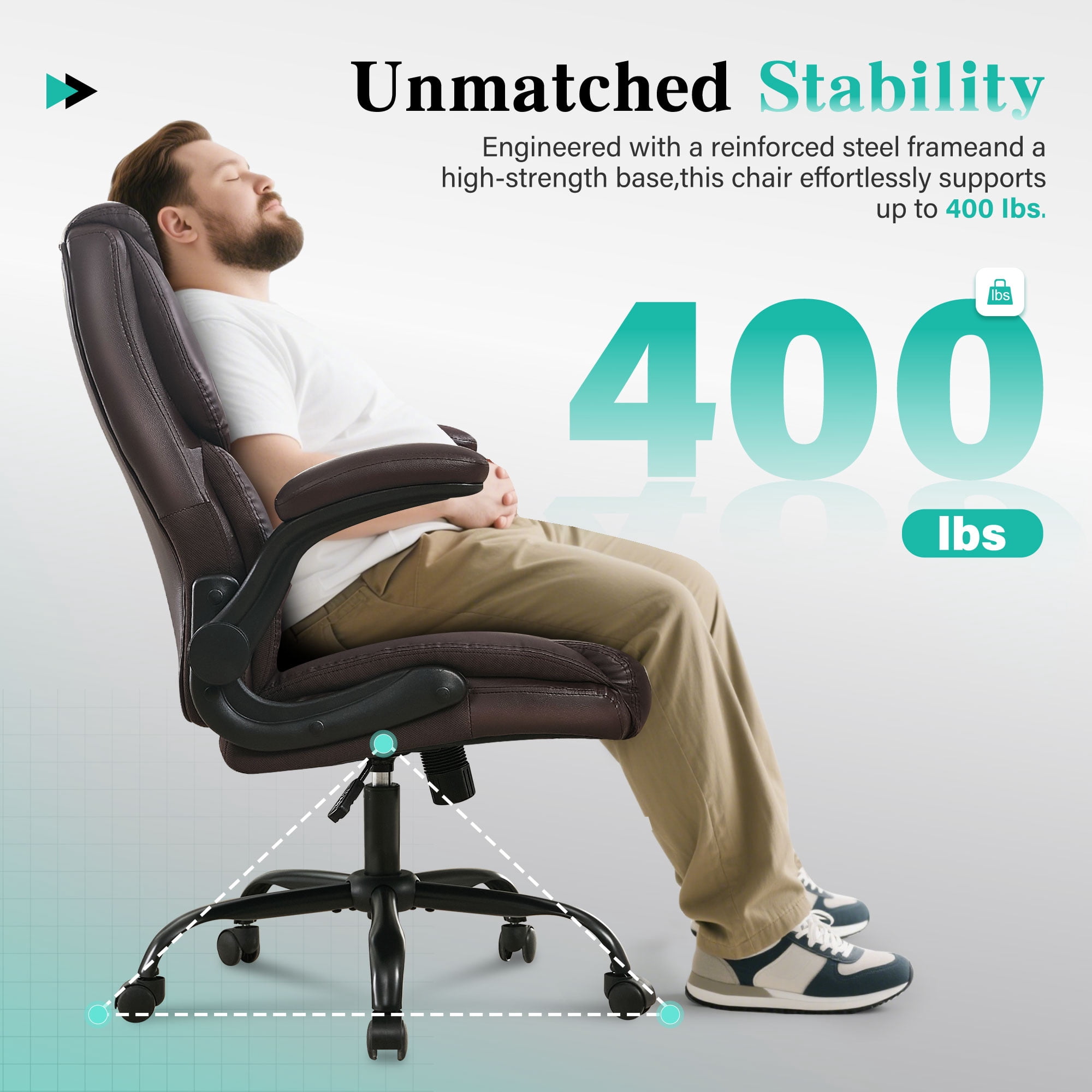 JONPONY Big and Tall Office Chair Wide Seat Ergonomic Computer Desk Chair High Back Executive Leather Chair Adjustable Task Chair Lumbar Back Support 8 Hours Heavy Duty Design,Dark Brown