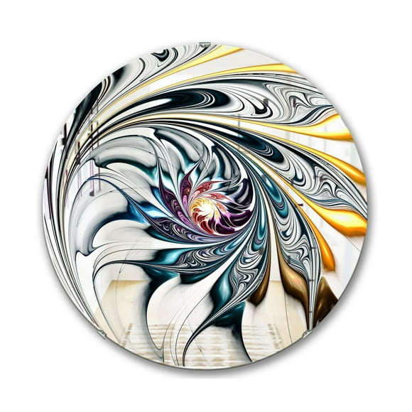 Designart 'White Stained Glass Floral Art' Modern Mirror - Contemporary Oval or Round Wall Mirror -24x24