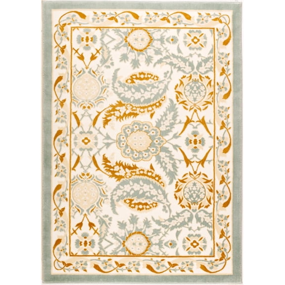 Ladole Rugs Abstract Traditional Pattern Turkish Beige Blue White Contemporary Area Rug Carpet, 5x8 (5'3" x 7'6", 160cm x 230cm)