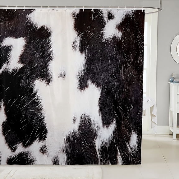 Manfei Farm Cow Spot Shower Curtain 72Wx72L,Minimalist Animal Pattern Bathroom Curtain,Black White
