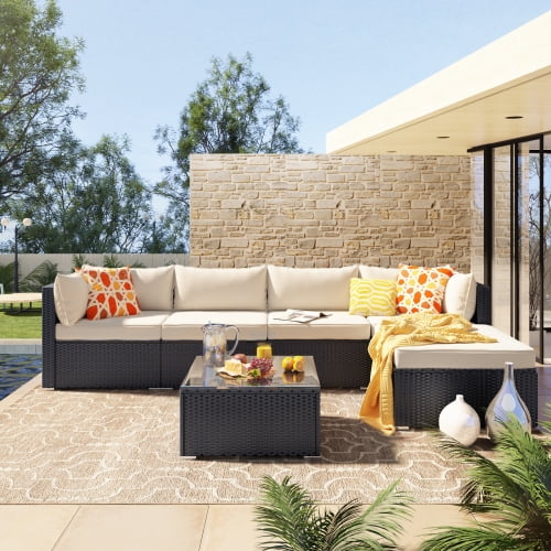 Details about   Patio Outdoor Wicker Rattan Corner chair Sectional Furniture Set with Cushions 