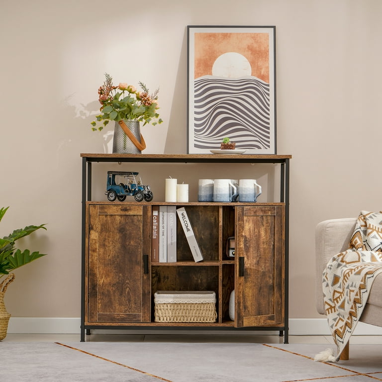 Year Color Rustic Storage Cabinet with 2 Drawers, Door, Shelf Accent, and  Metal Base for Bedroom, Living Room, Entryway, and Home Office