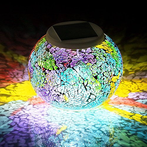 Solar Mosaic Glass Light Up LED In/Outdoor Table Lantern Ornament decoration 