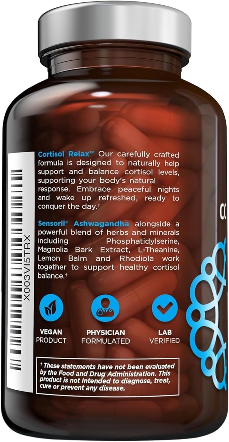 OmniBiotics Cortisol Supplement for Women and Men - High Cortisol Manager with Ashwagandha, L-Theanine, Magnolia Extract, Phosphatidylserine to Support Relaxation, Calm, Detox - 60 Vegan Capsules