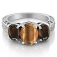 thumbnail image 2 of Gem Stone King 3.00 Ct Oval Brown Tiger Eye Brown Smoky Quartz 925 Sterling Silver Ring (Size 8), 2 of 3