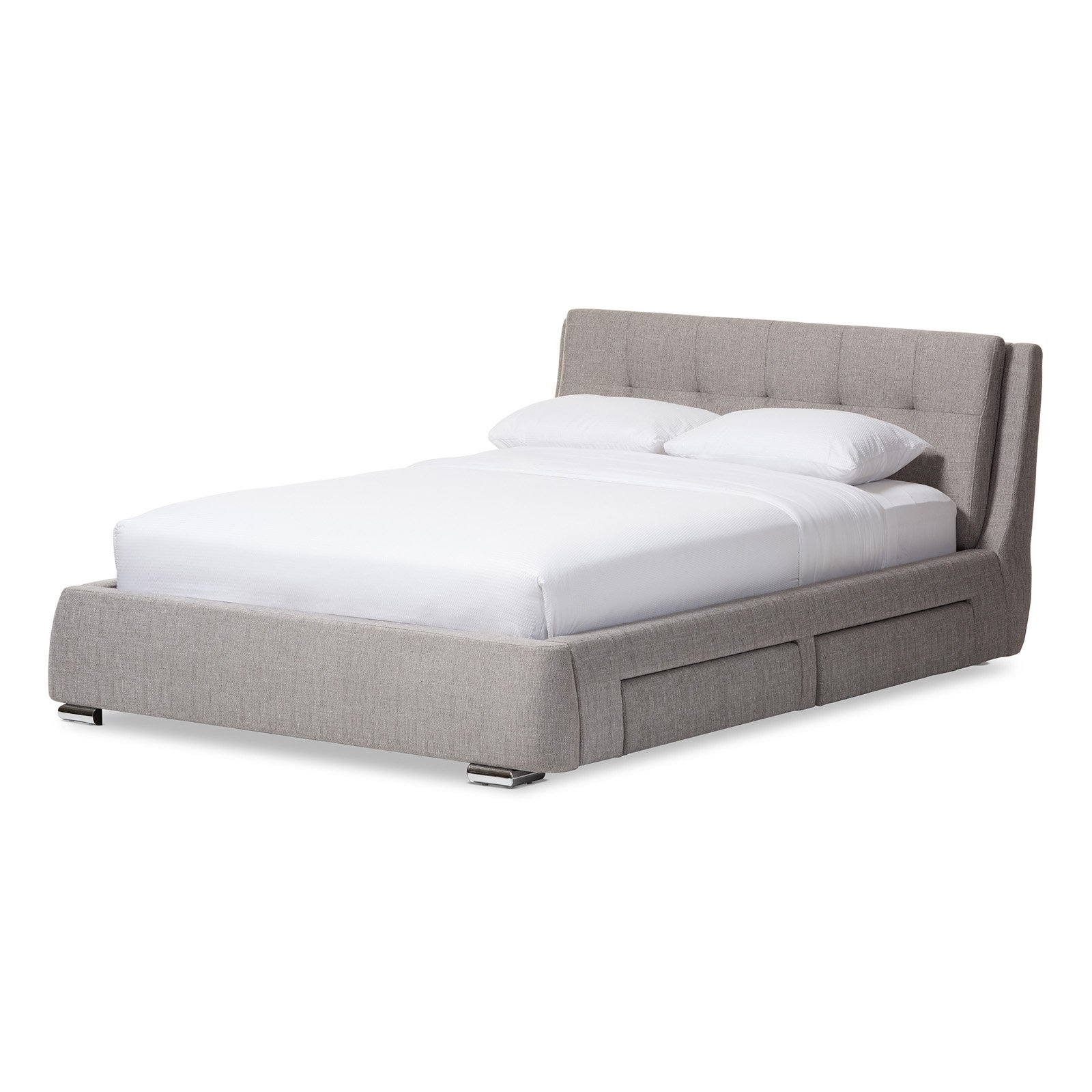 Baxton Studio Camile Modern and Contemporary Grey Fabric Upholstered 4-Drawer Storage Platform Bed, Multiple Sizes