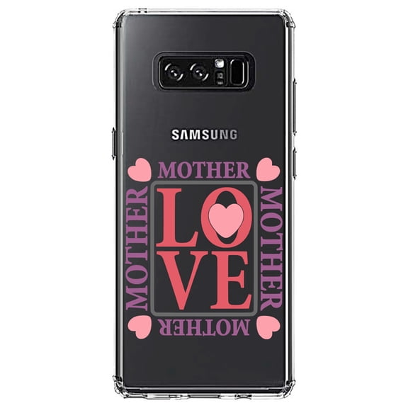 DistinctInk Clear Shockproof Hybrid Case for Samsung Galaxy Note 8 - TPU Bumper Acrylic Back Tempered Glass Screen Protector - Love Mother Hearts Pink Purple