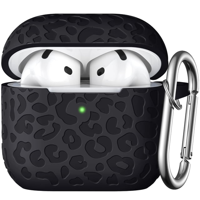 Funda dGeGe Leopard grabada para AirPods 4, color negro