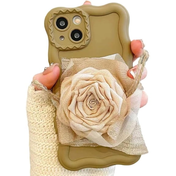 Compatible with iPhone Case,Cute Rose Flower Floral Wavy Curly Water Ripple Bumper Matte Silicone [ Drop&Full Body Protection] Shockproof Cover Phone Case (Brown,iPhone 12 Pro)