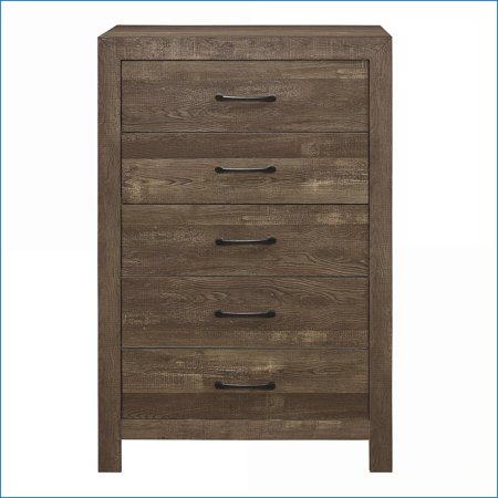 Chest of Drawers 5-Drawer Rustic Brown Faux-Wood with Black Hardware | Rustic Brown | Wood