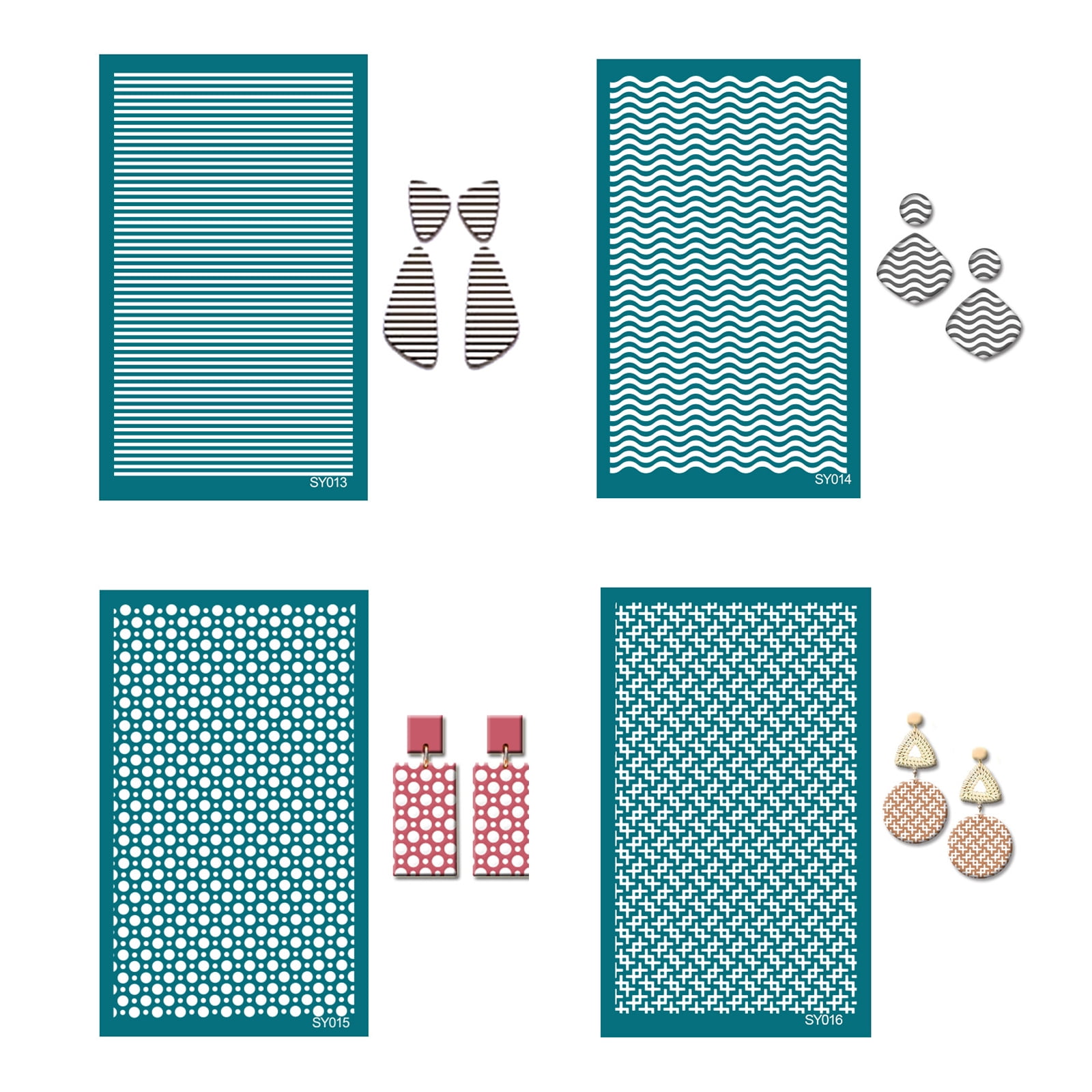 61 Pcs Earring Kit Include 6 Clay Silk Screen Stencils 24 Clay Earring Cutter 30 Earring Hooks for Earring Making