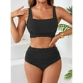 thumbnail image 2 of Sociala Ribbed High Waisted Bikini Sets for Womens Scoop Neck Wide Straps Bathing Suit, 2 of 6