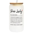 thumbnail image 1 of Vaso para beber TEEBIM Boss Lady de cristal de 473 ml con tapa de bambú, 1 of 8