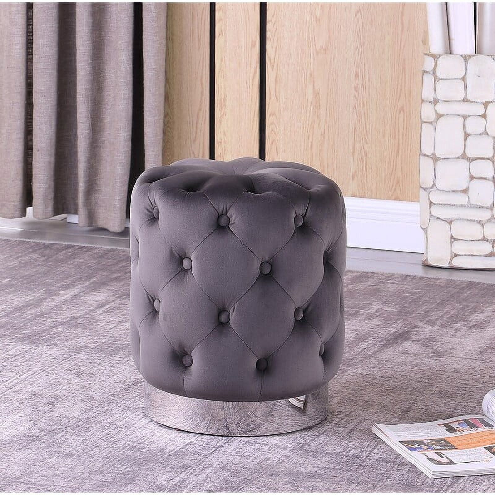 Jacobson Tufted Velvet White Accent Ottoman