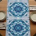 thumbnail image 5 of Teal Blue Floral Boho 120 Inch Table Runner, Abstract Tribal Ethnic Flowers Farmhouse Dresser Scarf Cotton & Linen Tablerunner for Dining/Kitchen Island/Holiday Party Décor 13" x 120", 5 of 9