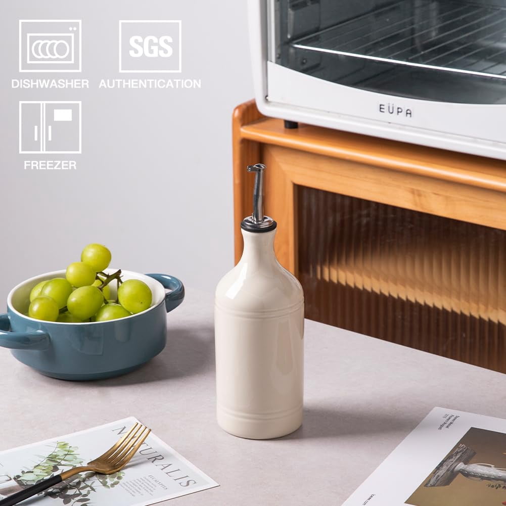 Ceramic Olive Oil Dispenser Bottle  Opaque Cruet Protects To Reduce Oxidation Suitable For Storage Vinegar Coffee Syrups & Other Liquids Pack Of 1 15.5 Fl Oz(beige)