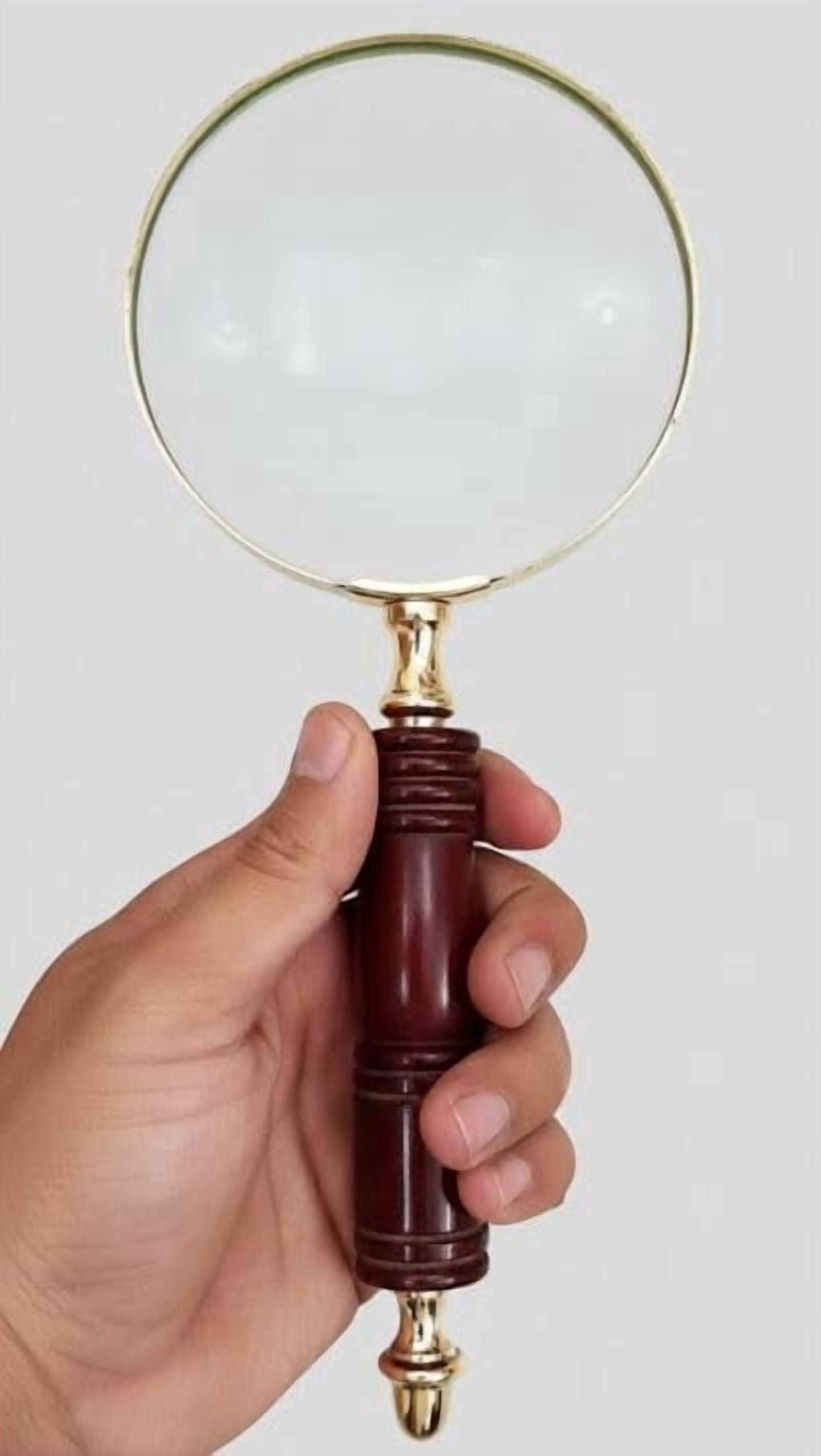 Maritime treasures Classic Brass & Wood Magnifier – Handheld Optical Reading Magnifier for Coins, Stamps & Fine Detail Work
