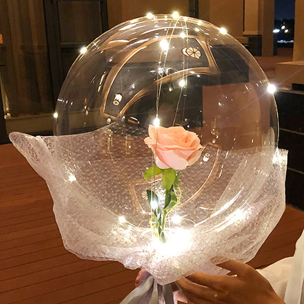 LED Luminous Balloon Transparent Round Foam Rose Bouquet Bobo Ball