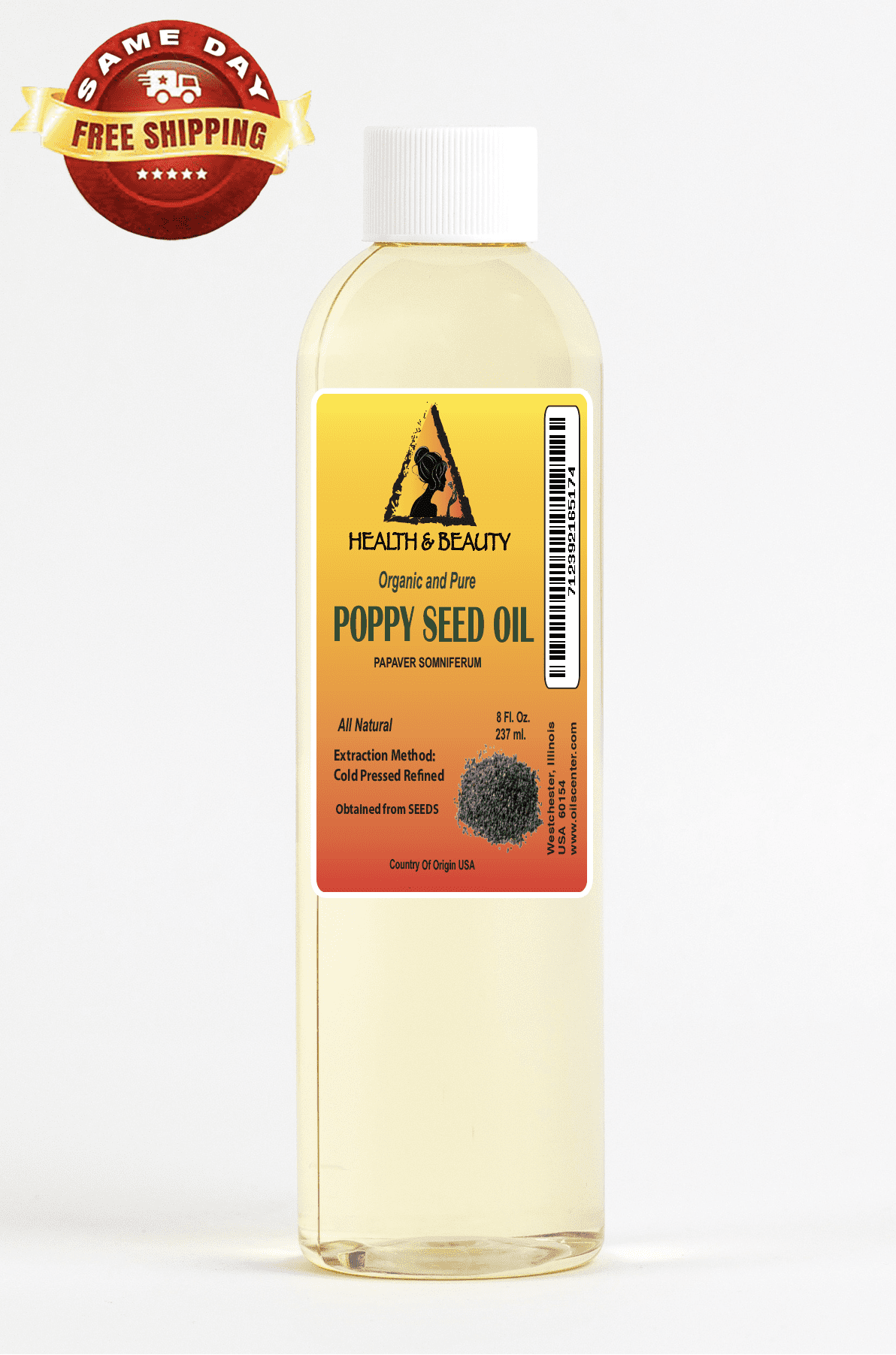 Poppy seed oil refined organic cold pressed 100% pure natural 8 oz