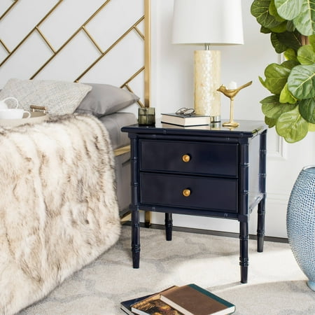 SAFAVIEH Mina Modern Coastal 2-Drawer 25 H Bamboo Nightstand Navy