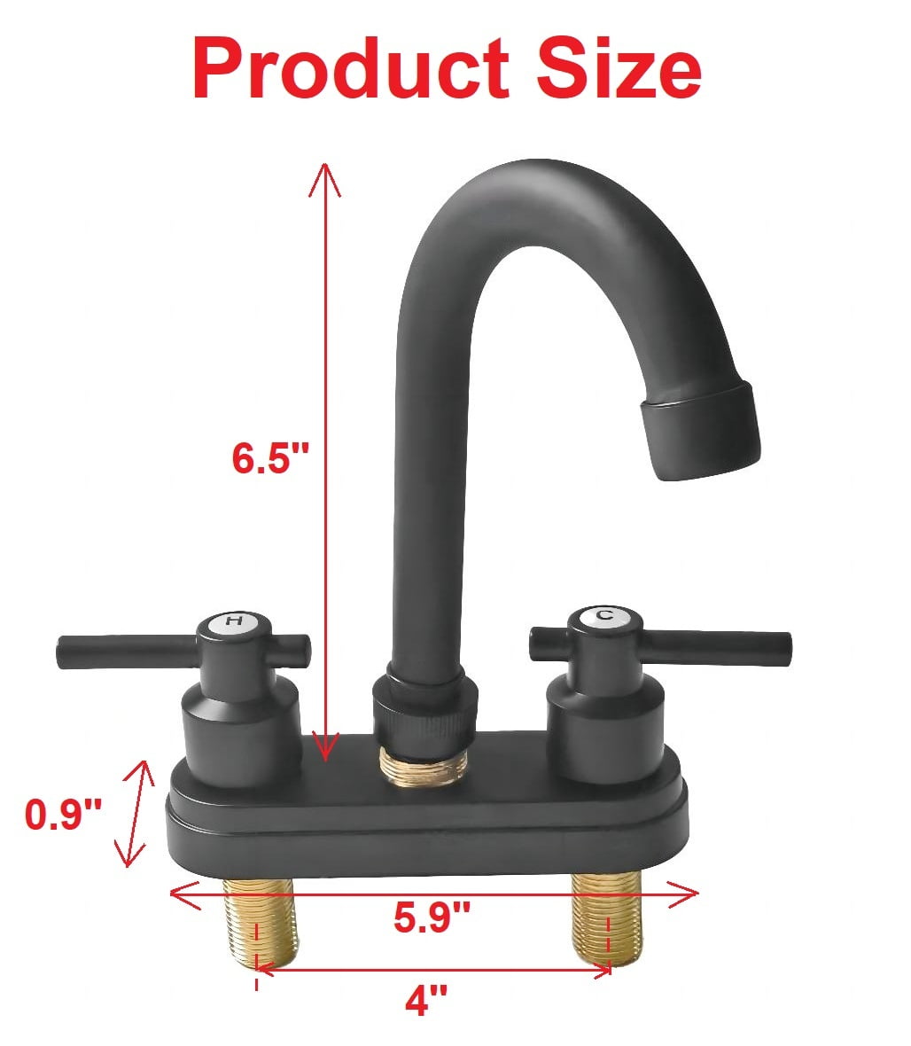 Bathroom Faucet 4inch 2 Handles Centerset Suit for 2 or 3 Mounting Holes, Lavatory Hot and Cold Mixer Tap, Mattle Black