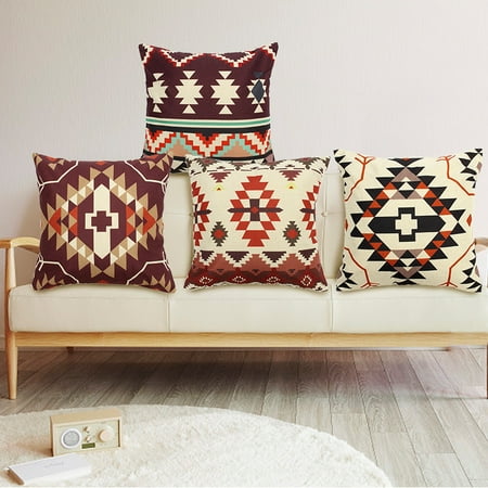Vintage Aztec Geometric Throw Pillow Covers Set Of 4 Accent