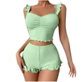 thumbnail image 6 of LEKEK Pajamas for Women Set Ribbed Ruffle Cute Cami Pajama Set Crop Tops and Shorts Slim Fit Solid Lounge Wear Summer Soft 2 Piece Sleepwear, 6 of 6
