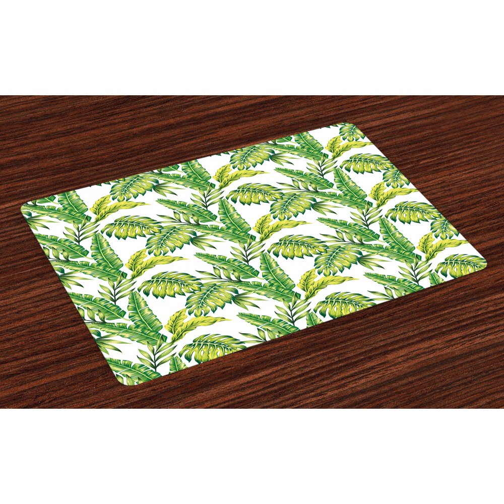 Jungle Placemats Set of 4 Bamboo Palm Plants Jungle Colored Exotic Leaf