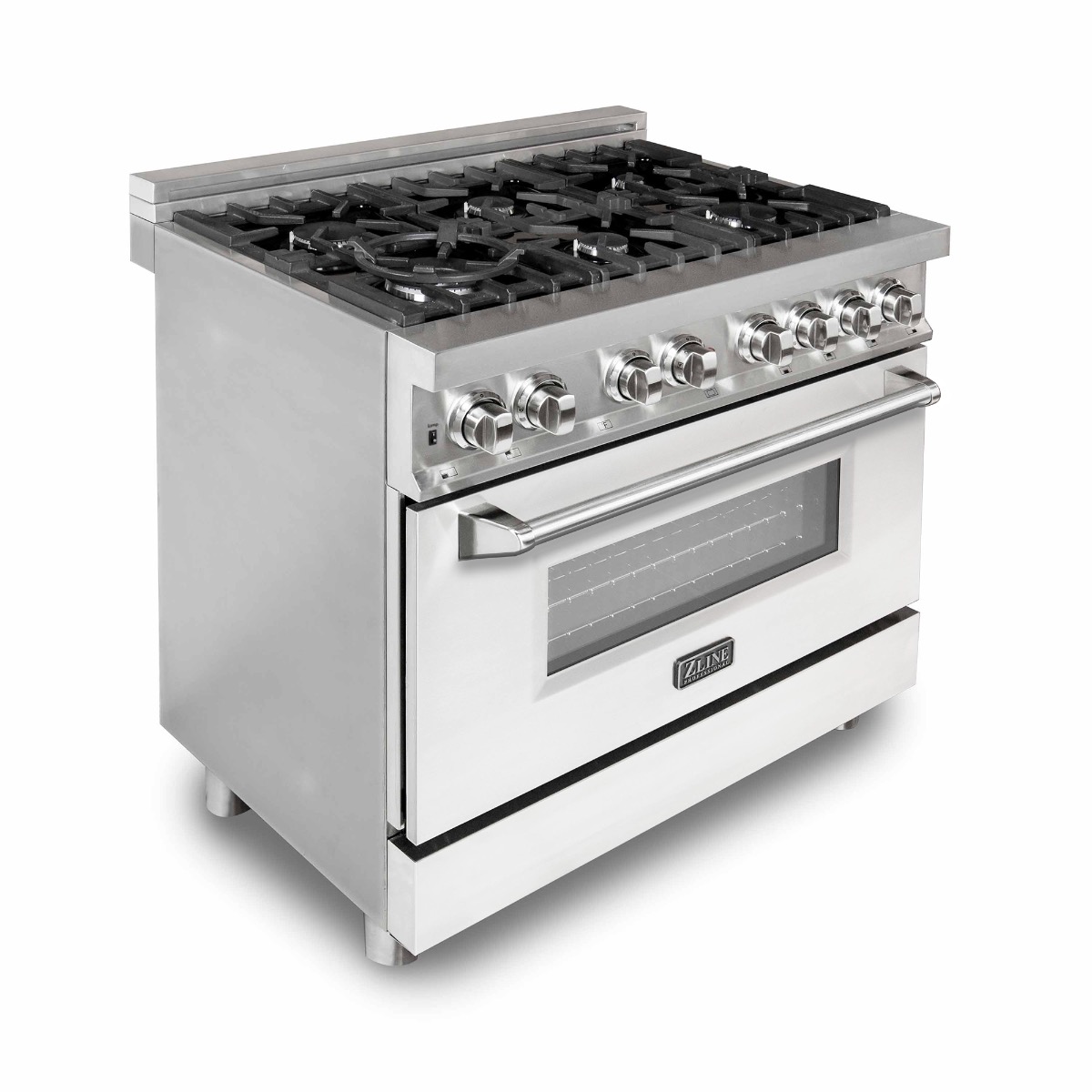 ZLINE 36 in. Professional Dual Fuel Range with White Matte Door (RAWM