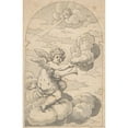 thumbnail image 2 of Crispijn de Passe the Elder 11x14 Black Ornate Wood Framed Double Matted Museum Art Print Titled: Putto Holding a Cloud and Horn (Late 16th-Mid 17th Century), 2 of 5