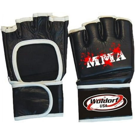 Woldorf Mixed Martial Arts Gloves Open Palm Black Size M Sparring, Grappling, Kickboxing, Fighting Gloves, Muay Thai Training Gloves, Heavy Bag Gloves for Speed Punching