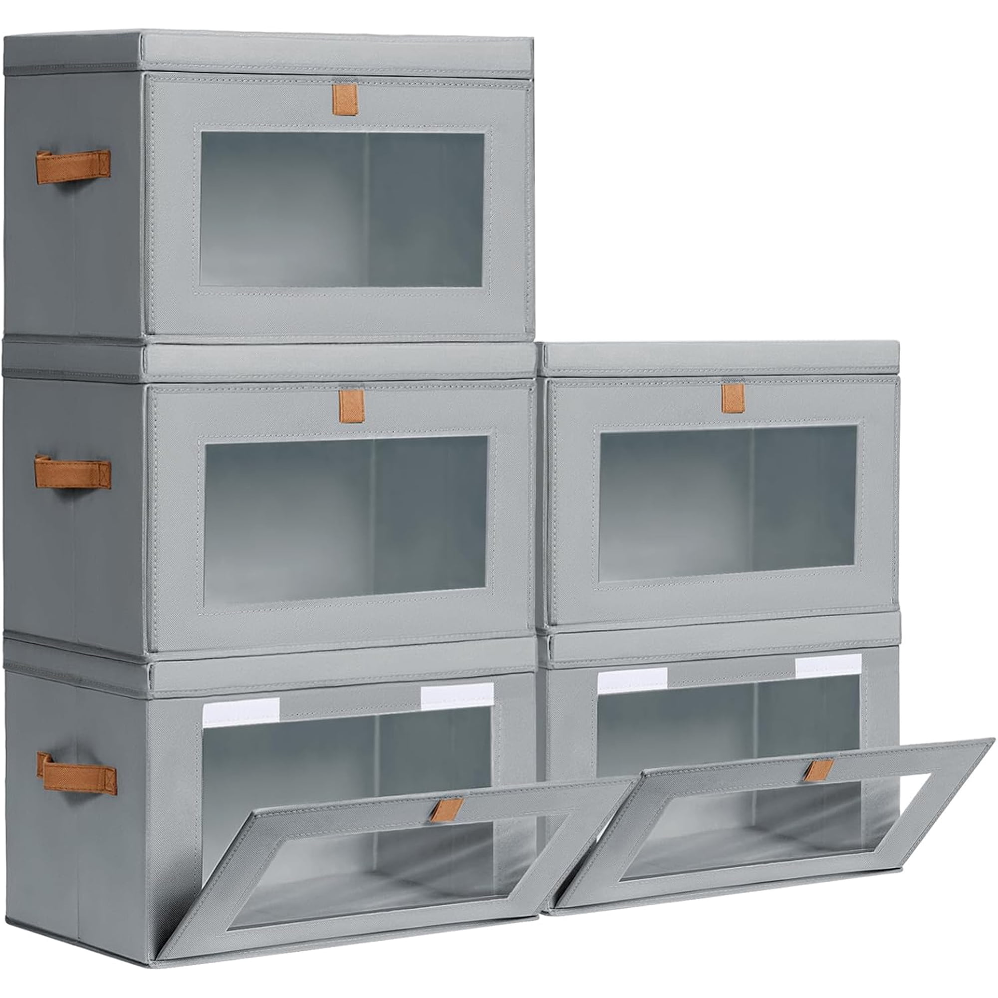 Large Closet Storage Organizer - Clothes Storage Bins with Handles & Window Collapsible Fabric Boxes with Lids Decorative Storage Containers for Living Room Dorm 5 Pack Grey