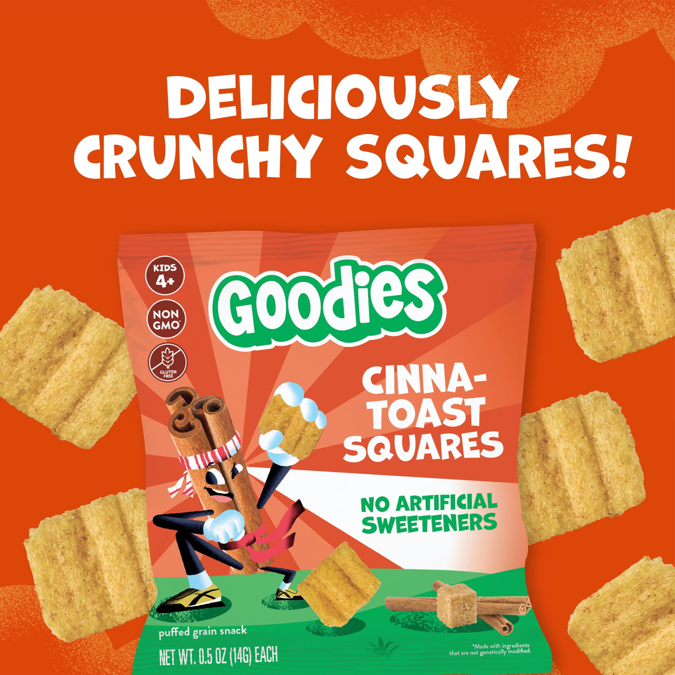 Goodies Cinna-Toast Squares Gluten Free Kids Snack, Non-GMO, 32 snack packs