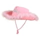 thumbnail image 1 of Sombrero vaquero rosa de mezclilla con plumas y corona de strass para adulto, 1 of 2