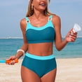 thumbnail image 6 of Duqingm Womens Bathing Suits Women's Tie Back Padded High Cut Bralette Bikini Set Two Piece Swimsuit Blue,L, 6 of 7