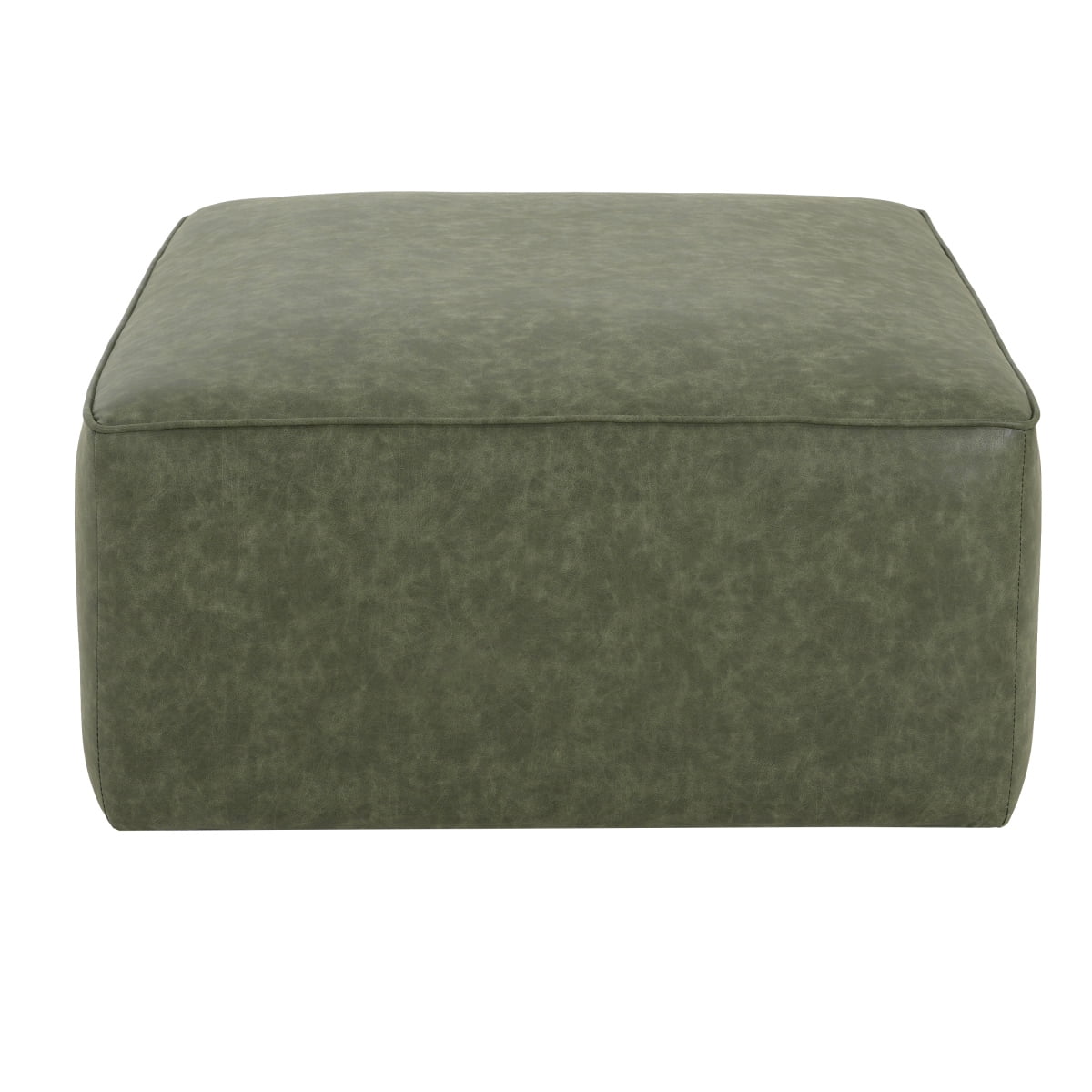 Upholstered Square PU Leather Ottoman, Green
