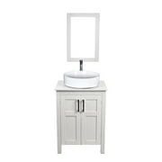 FULLWATT 24" Classic Wood Bathroom Vanity with Oval Ceramic Vessel Sink Bowl Faucet and Mirror Set, White