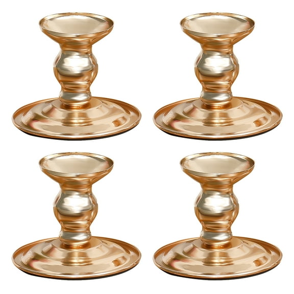 4Pcs Brass Gold Metal Taper Candle Holders Candlestick Holders Vintage Modern Decorative Centerpiece Candlestick Holders for Table Mantel Wedding Housewarming Gift