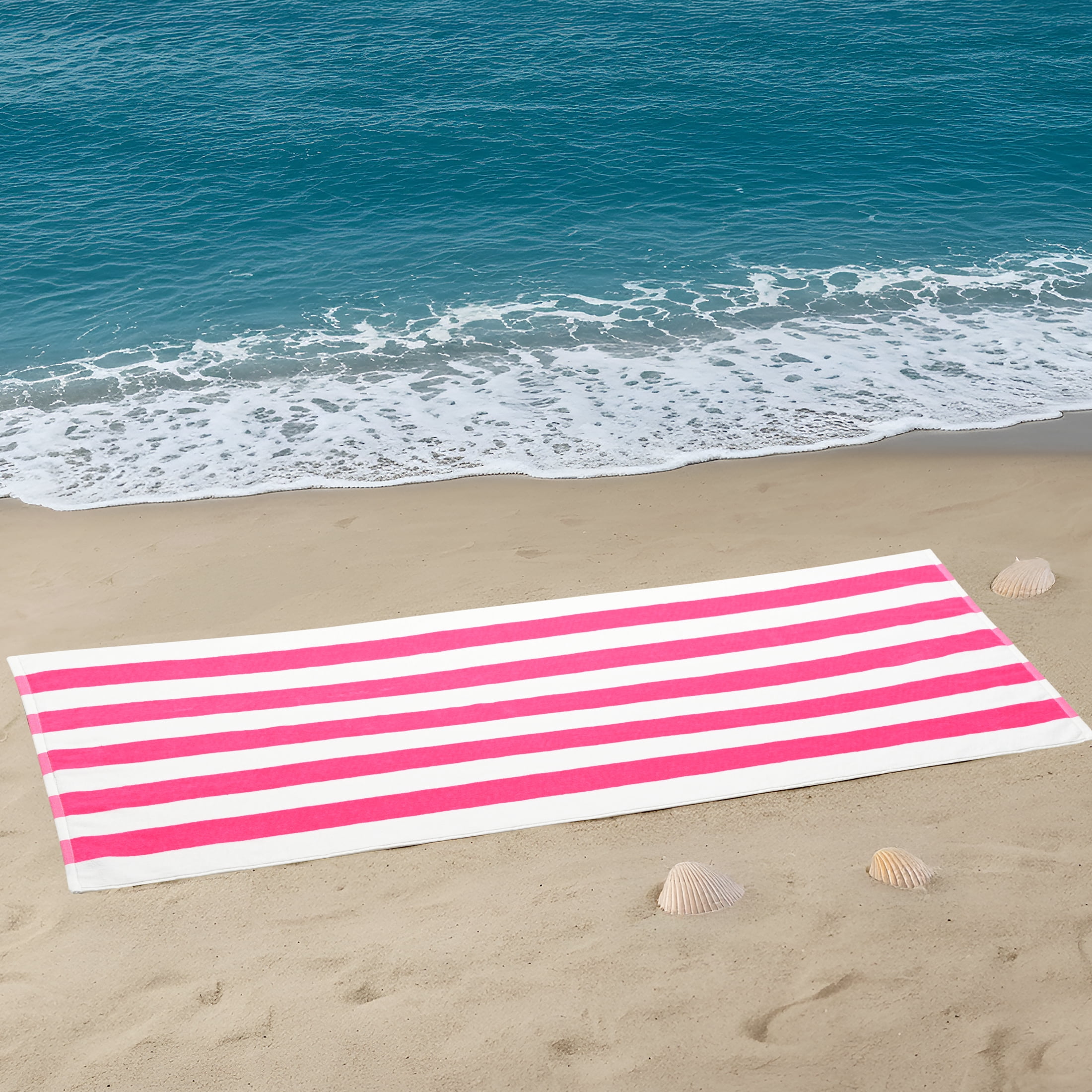Mainstays Cabana Stripe Beach Towels, 4 Pack, 58 in x 28 in, Pink