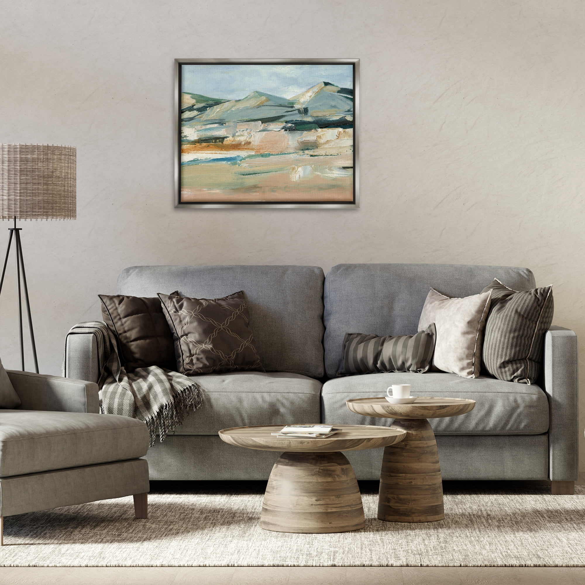 Stupell Industries Neutral Hued Mountains Landscape & Nature Painting Gray Floater Framed Canvas Art Print Wall Art, 31 x 25