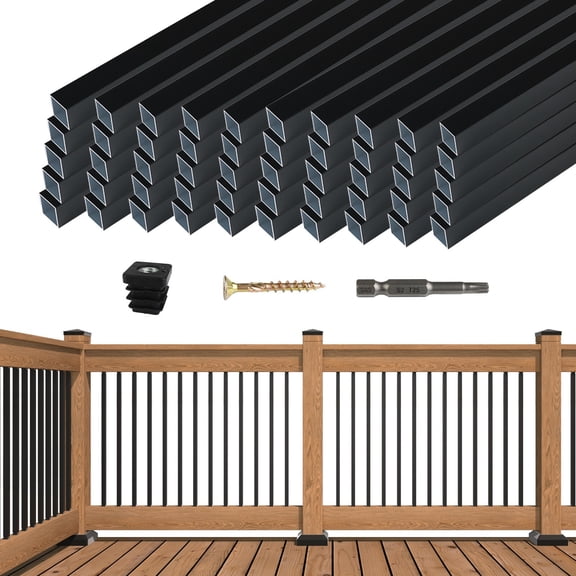 Muzata 50P 26"x3/4" Aluminum Deck Balusters Square Black Porch Staircase WT12