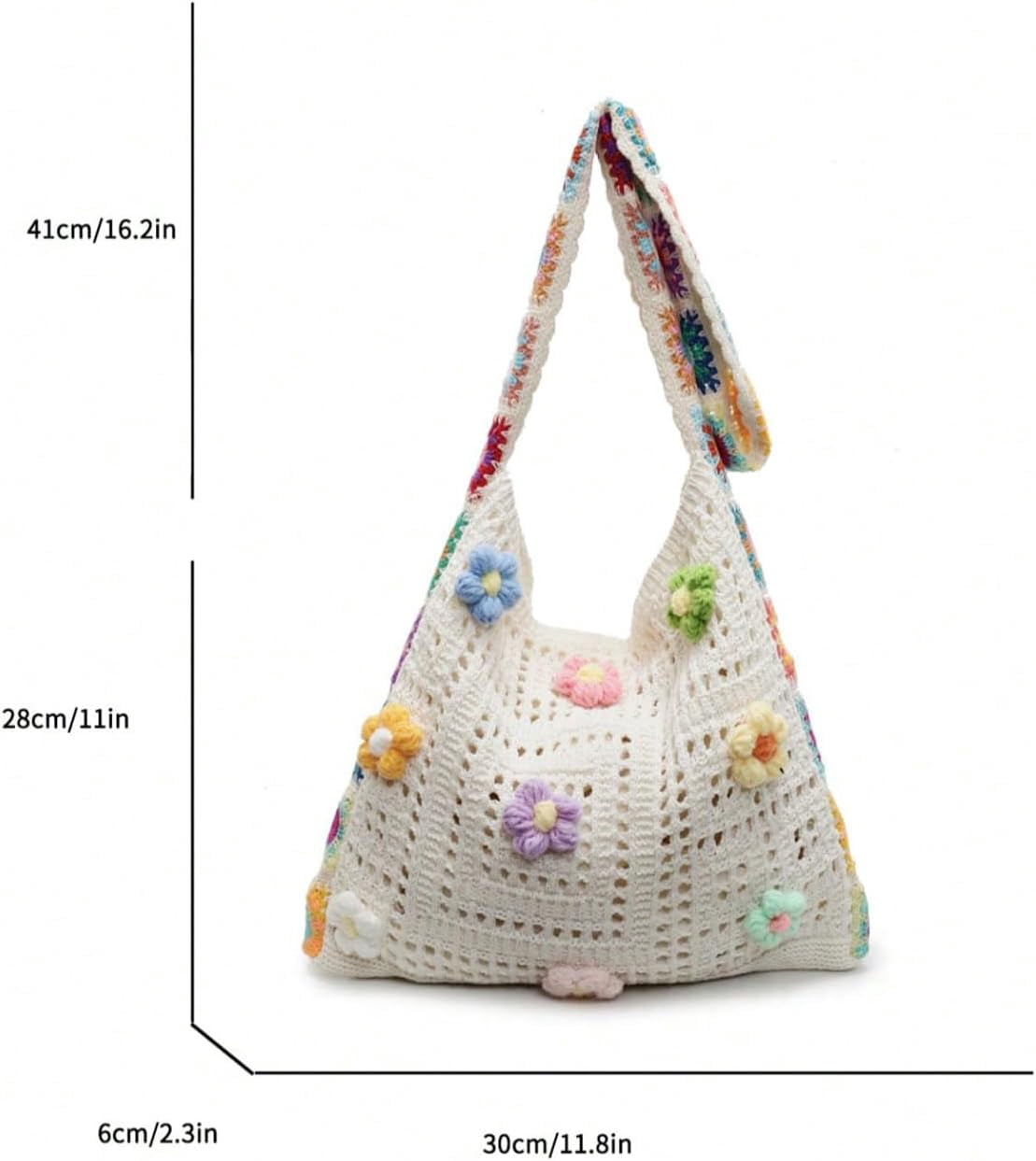 CAILDANL Women's Boho Embroidery Crossbody Bag Hollow Out Crochet Knit Shoulder Bag Tote Handbag