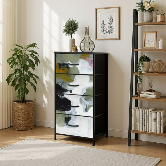 4 Drawer Vertical Storage Dresser Abstract for creative posters cards invitations with Wood Top Fabric Pull Drawers