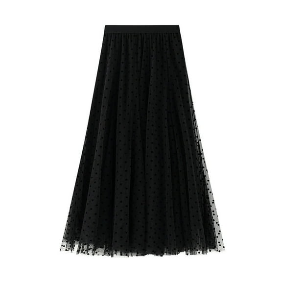 Women's Flocked Polka Dot Mesh Skirt A Line Mermaidtail Skirt Midi Skirt Slit Skirt High Waist Sparkly Skirt for Women Belly Fringe Skirt Disposable Table Skirts Tennis Skirts for Girls Dance Skirts