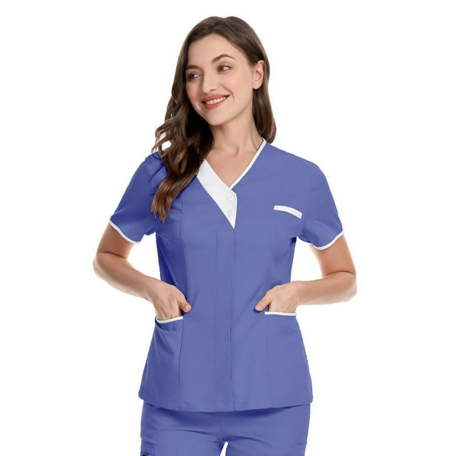 Bata quirúrgica de hospital, bata de médico de manga corta, bata de enfermera de algodón con cuello en V, ropa de trabajo para técnicos, ropa para mujeres, clínica, salón de belleza, top