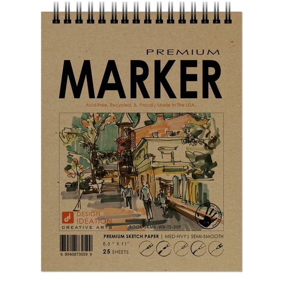Marker Sketchbook. Wire Bound. Mixed Media Paper. (8.5" x 11") WB-2550-TS. (1 Book)