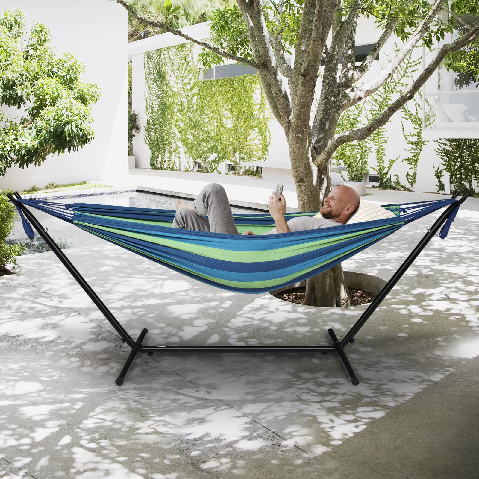 9Ft Portable Heavy-Duty Steel Hammock Stand w/Carrying Case, Weather-Resistant Finish for Indoor or Outdoor, Backyard Decor Bed Patio Lawn Garde, 300 Goutime 9ft Portable Heavy-Duty Steel Hammock Stand (550lbs