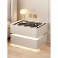 thumbnail image 4 of Mesita de noche de madera maciza de estilo moderno con carga inalámbrica, mesitas de noche inteligentes con 2 cajones para dormitorio con cerradura de 40cm, 4 of 4